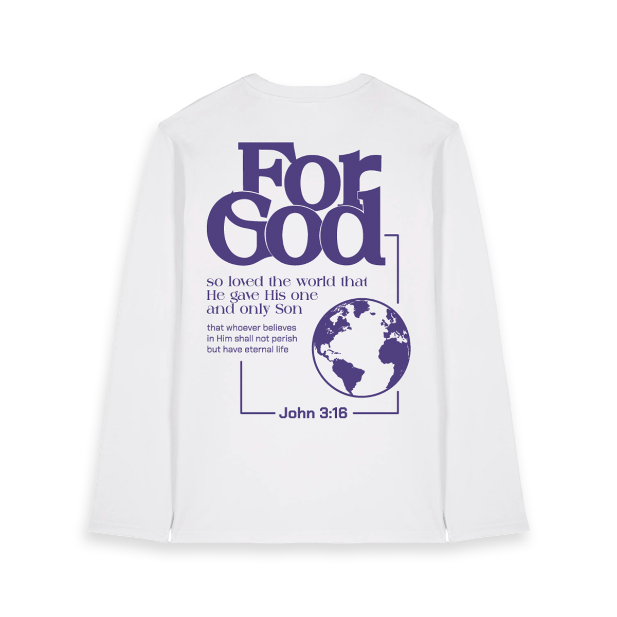 The unisex long sleeves Tee; For God - John 3:16 (White x Purple)