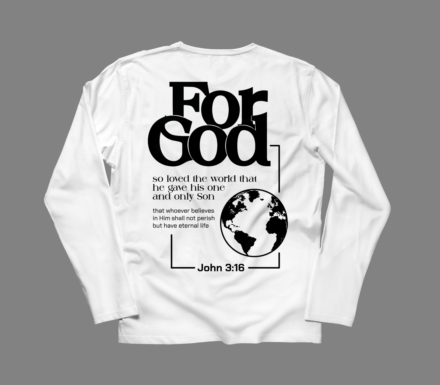 The unisex long sleeves Tee; For God - John 3:16 (White x Black)