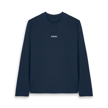 The unisex long sleeves Tee; For God - John 3:16 (Navy Blue x White)