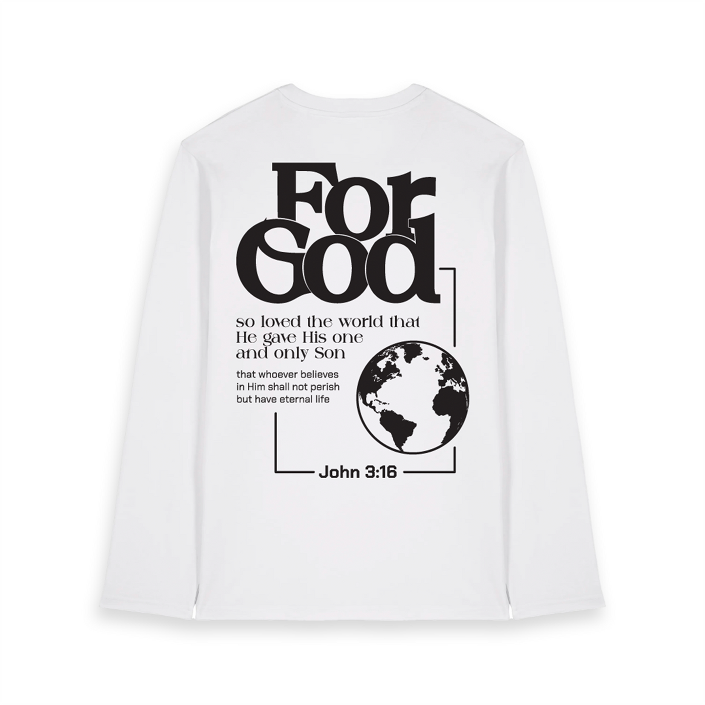 The unisex long sleeves Tee; For God - John 3:16 (White x Black)